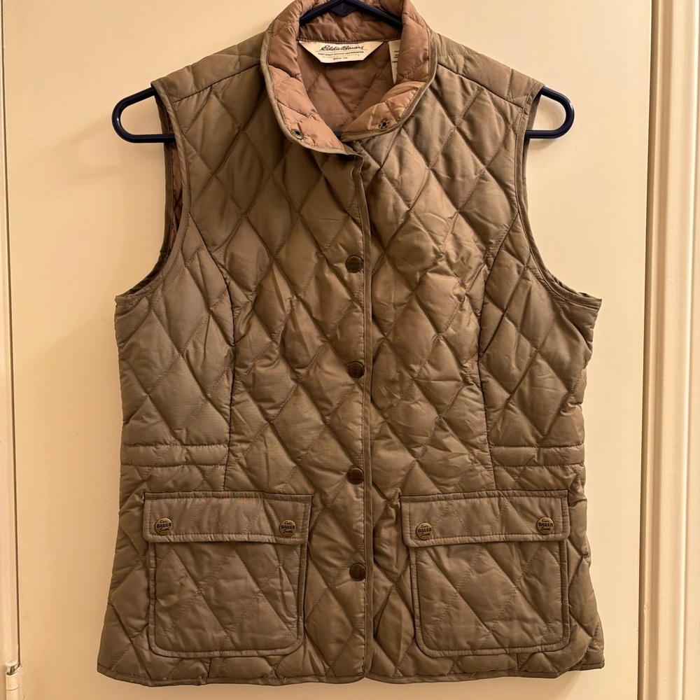 Eddie Bauer Women’s Brown Goose Down Fill Quilted Puffer Vest Jacket Size XS
